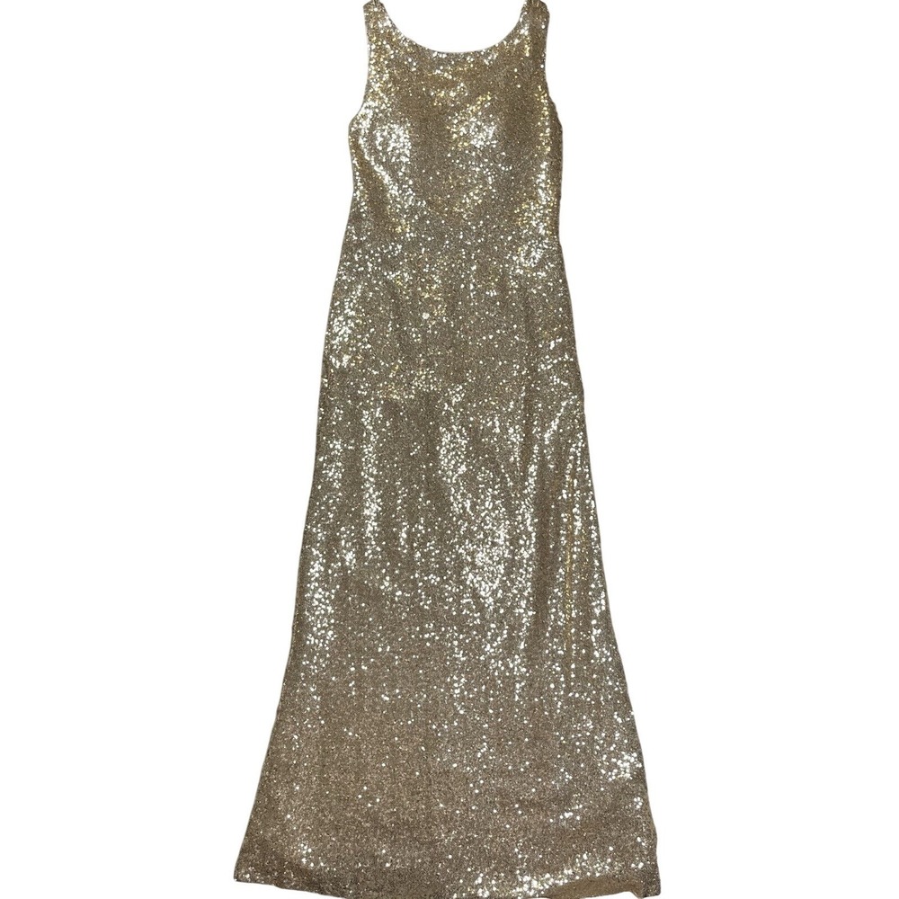New Christina Wu Gold Sequin Floor Length Gown Style‎ 22704 Old Hollywood Sz 8